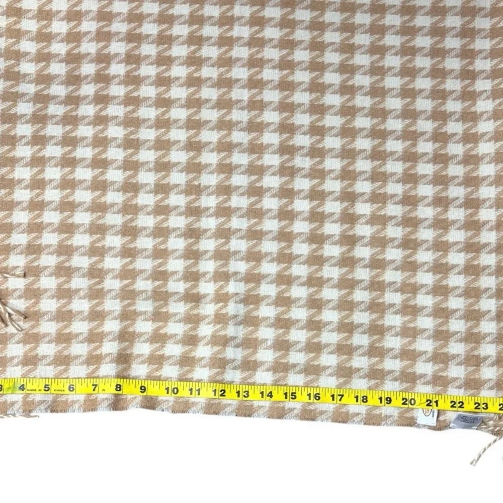 Talbots Made in Italy Houndstooth Wool Blend Fringe Scarf Wrap Preppy Timeless